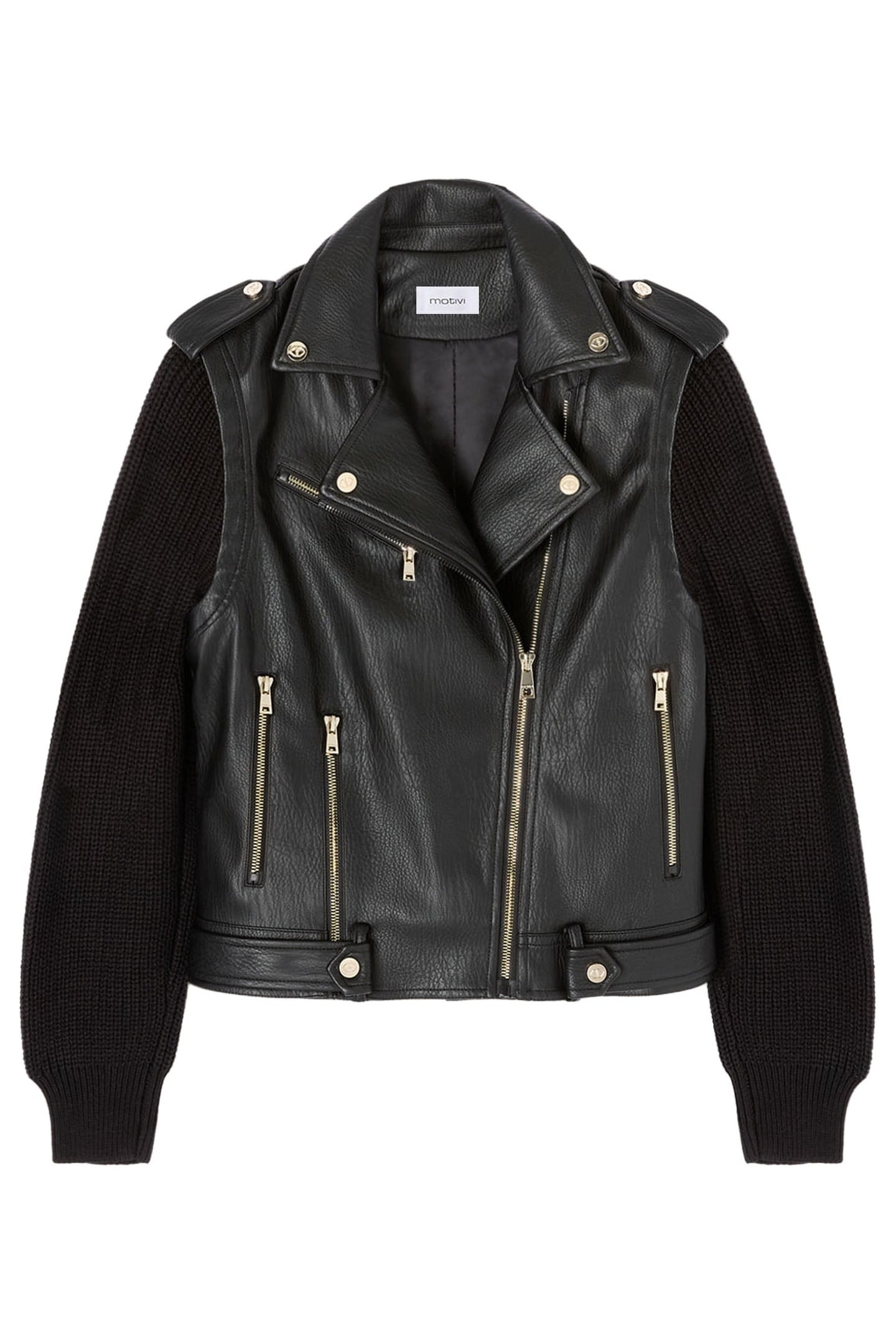 BIKER JACKET WITH KNIT SLEEVES BLACK 3