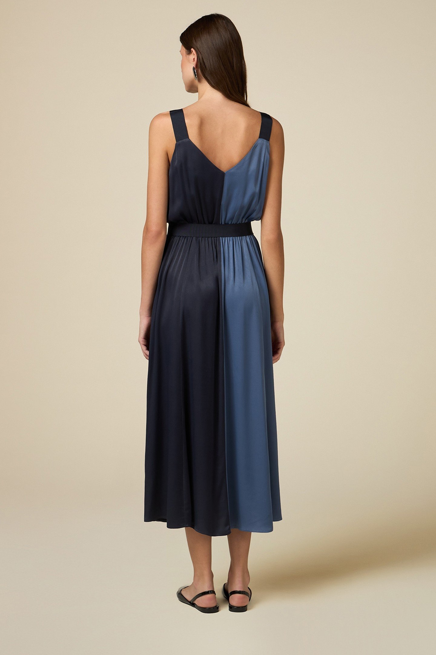 VISCOSE SATIN TWO-TONE DRESS BLUE 2
