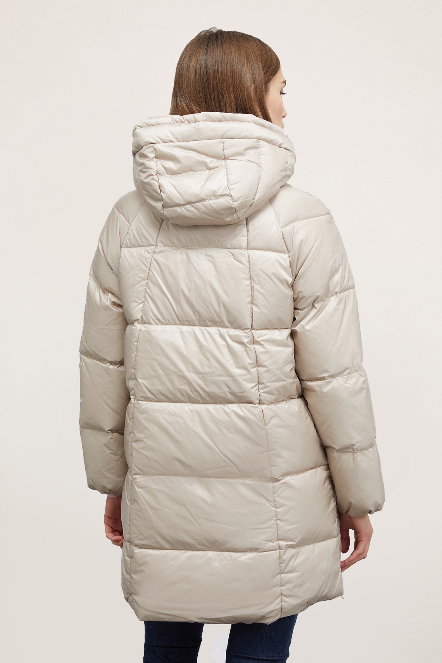 HOODED GENUINE DOWN JACKET WITH COCOON CUT WHITE 2