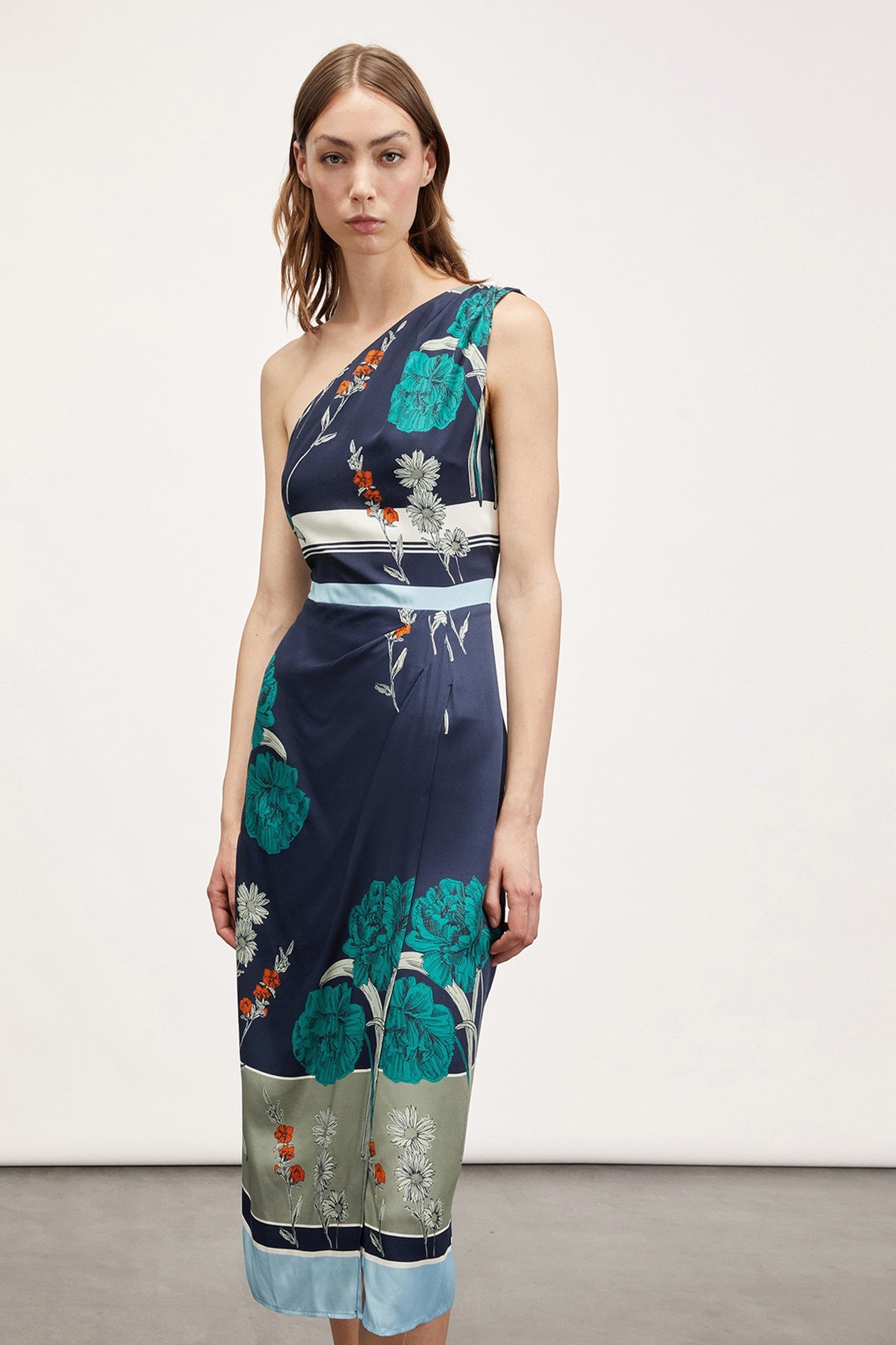 PRINTED ONE-SHOULDER MIDI DRESS GREEN 2