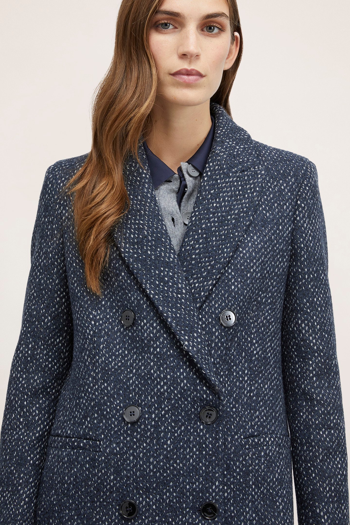 DOUBLE-BREASTED YARN DYED COAT BLUE 3