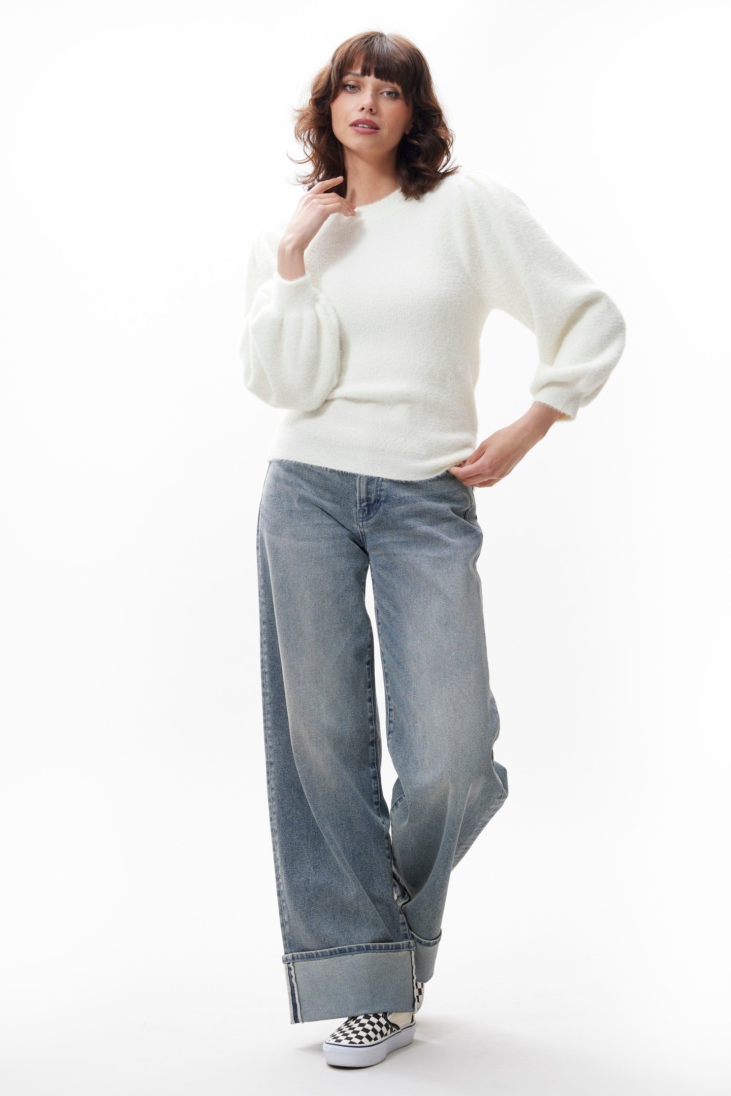 FUZZY PUFF SLEEVE KNIT OFF WHITE 1