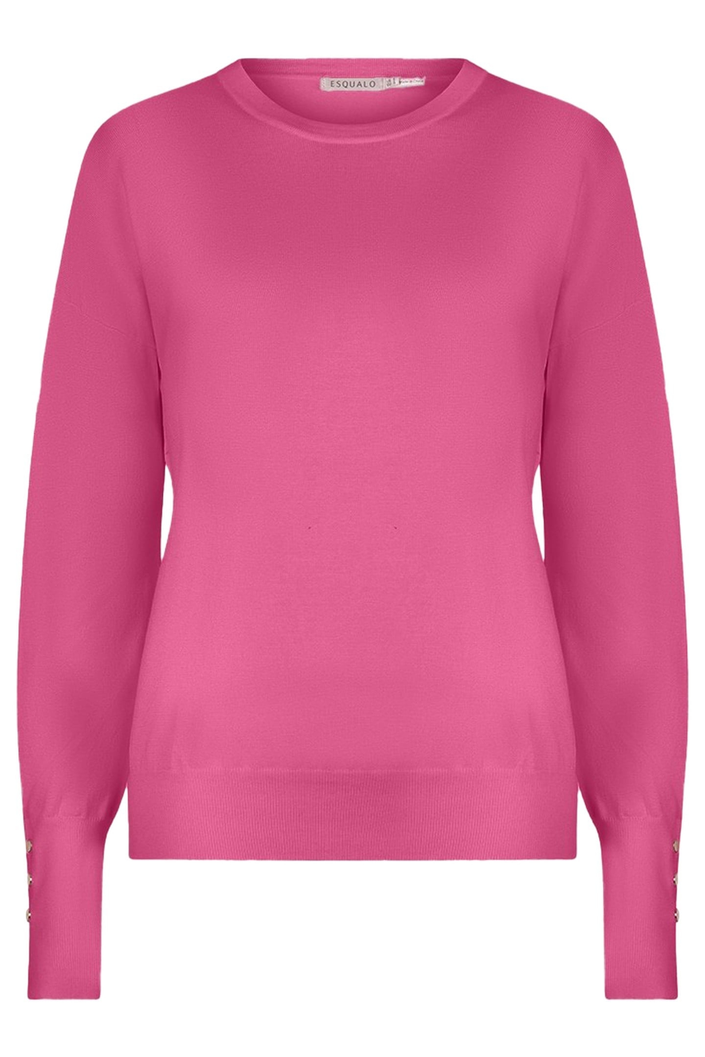 SWEATER R-NECK BUTTONED SLEEVE CUFF PINK 1