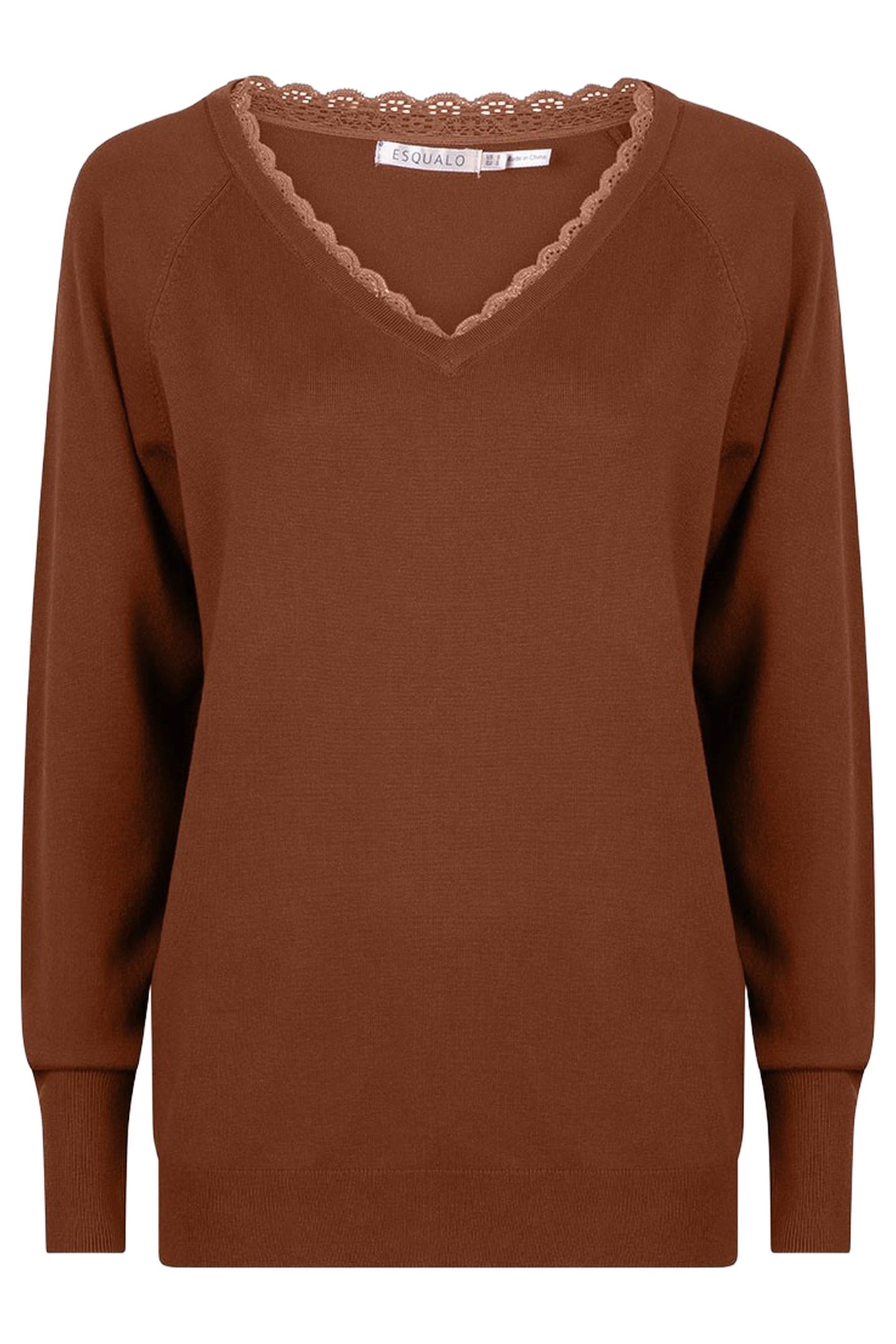 SWEATER V-NECK LACE BROWN 1