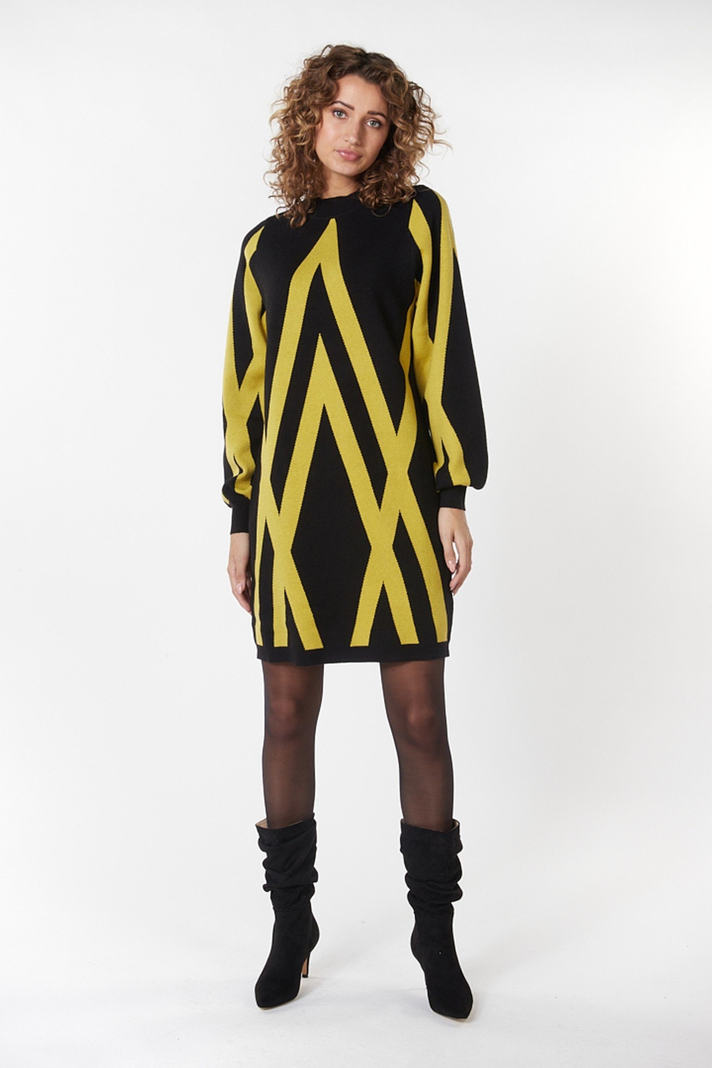 DRESS INTARSIA WARM OLIVE 1