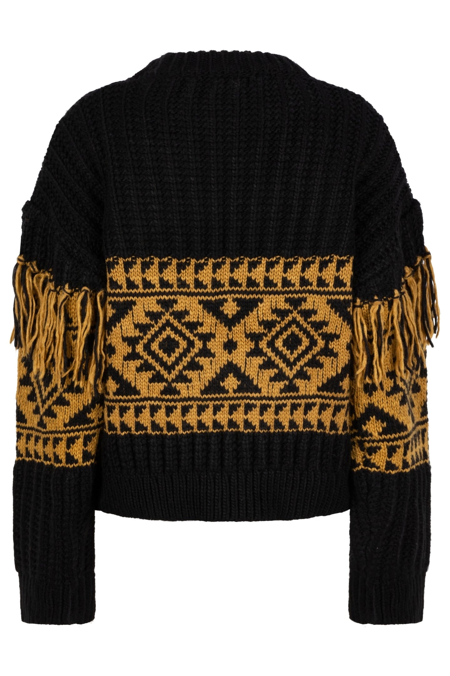 SWEATER JACQUARD FRINGES BLACK / OLIVE 7