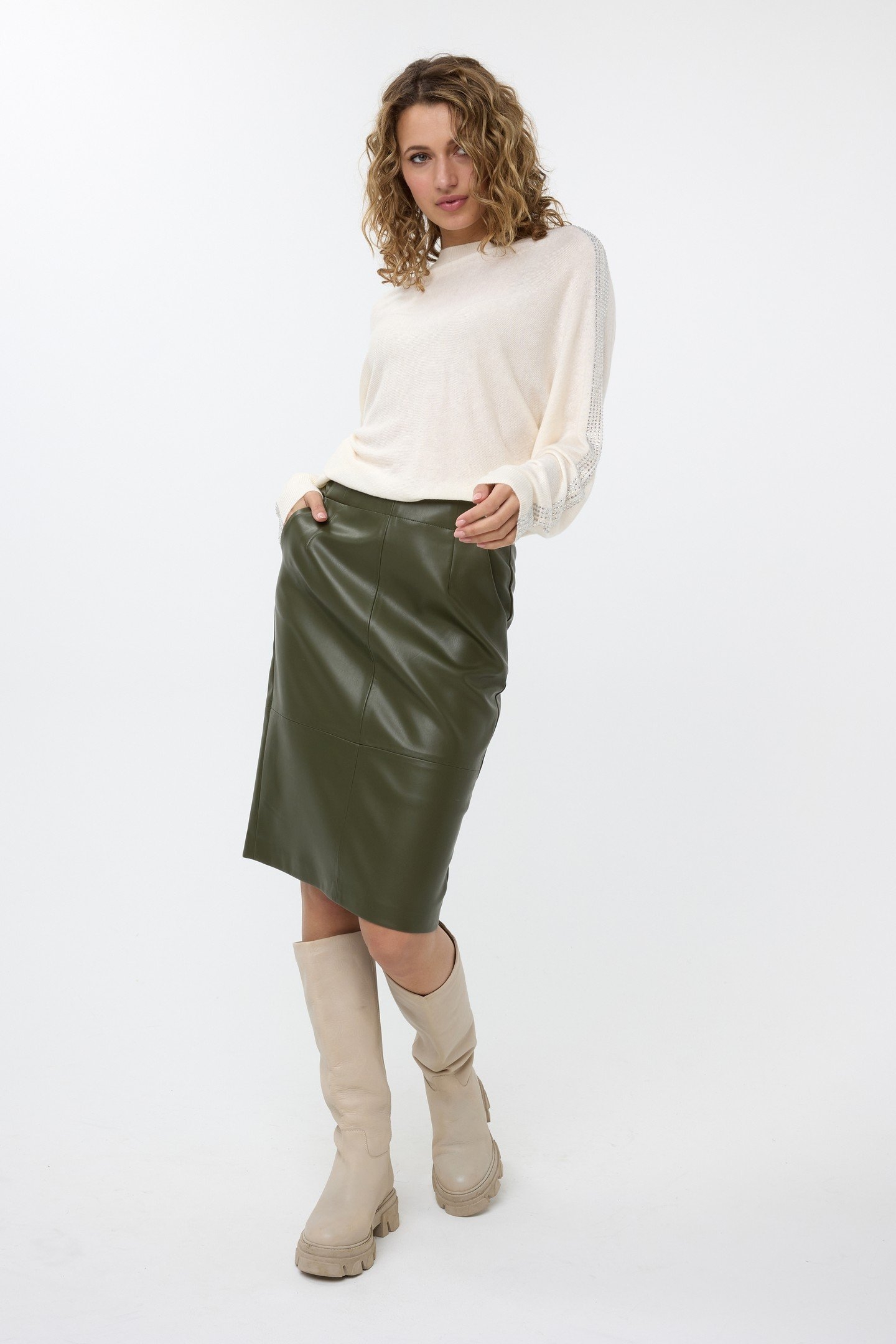 SKIRT PENCIL VEGAN LEATHER GREEN 1