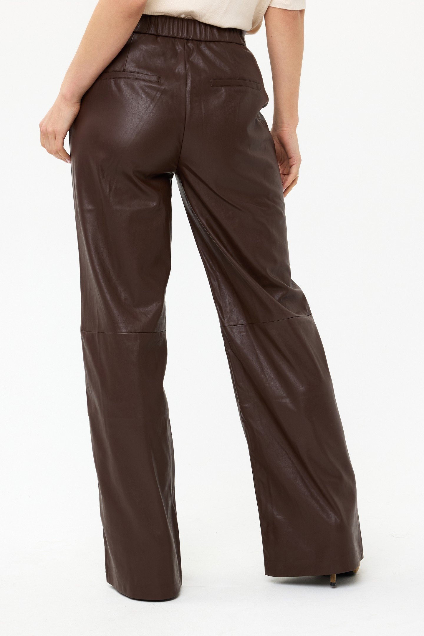 TROUSERS WIDE VEGAN LEATHER CHOCOLATE 5