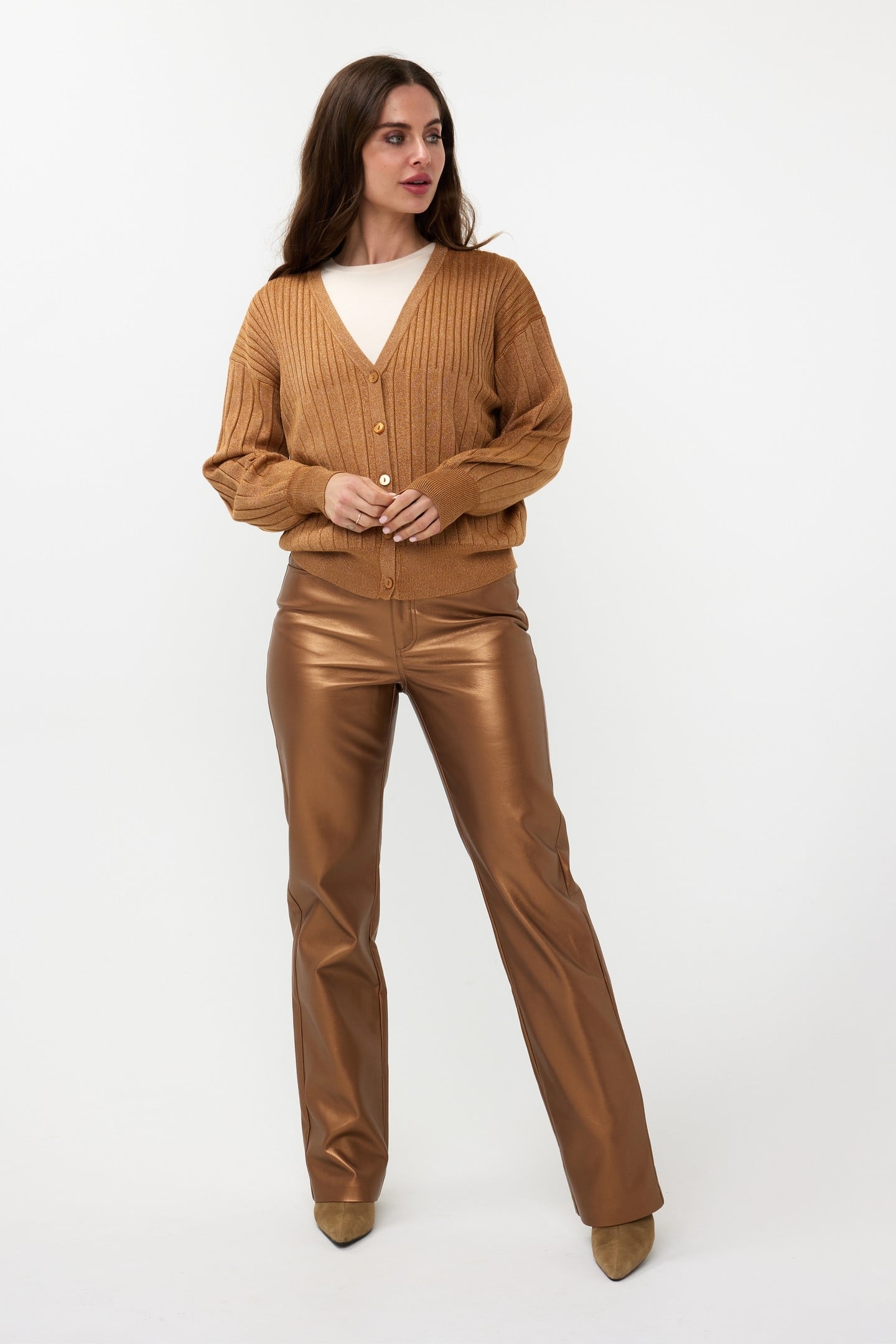 CARDIGAN RIB LUREX CARAMEL 1