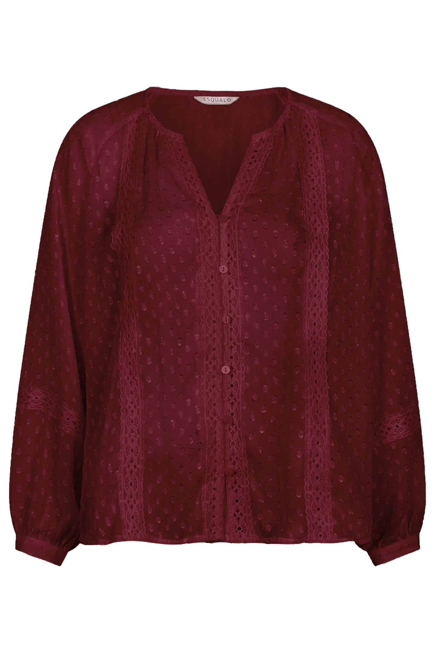 BLOUSE PLUMETIS EMBROIDERY TAPE WINE RED 1