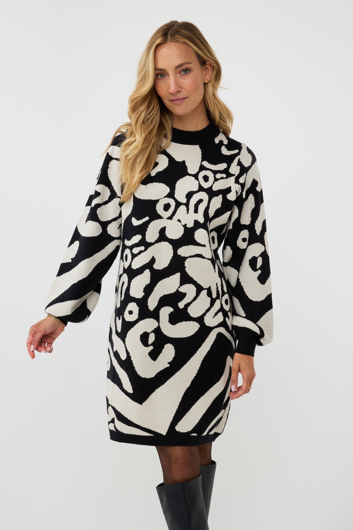 DRESS 2TONE JACQUARD ANIMAL BLACK / GREY 2