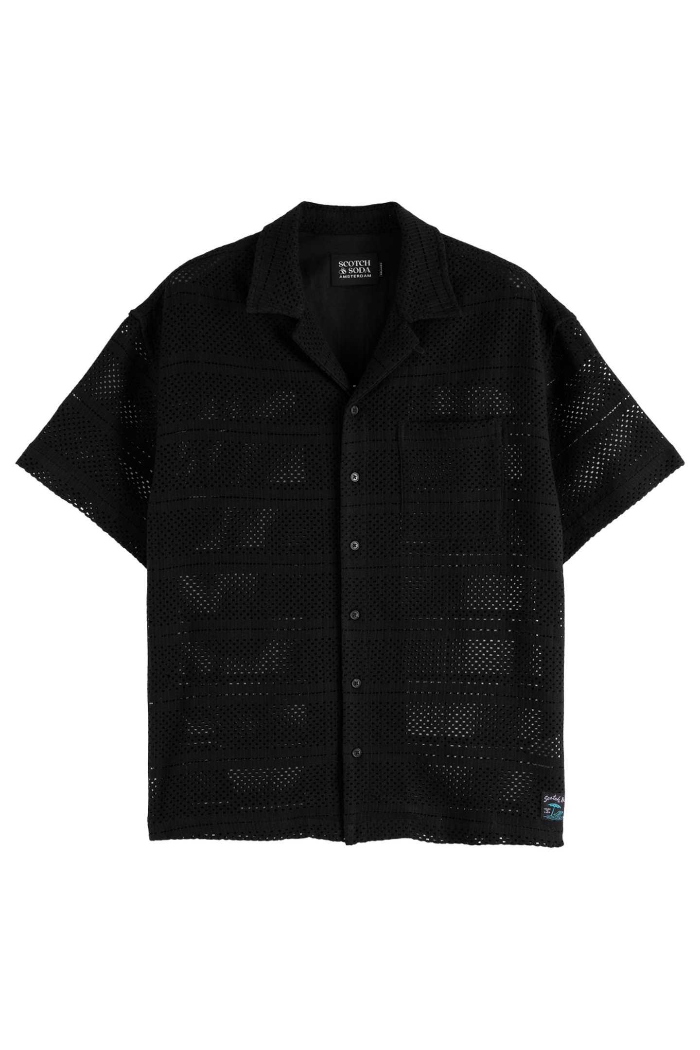 CROCHET SHORT-SLEEVED RELAXED-FIT SHIRT WASHED BLACK 1