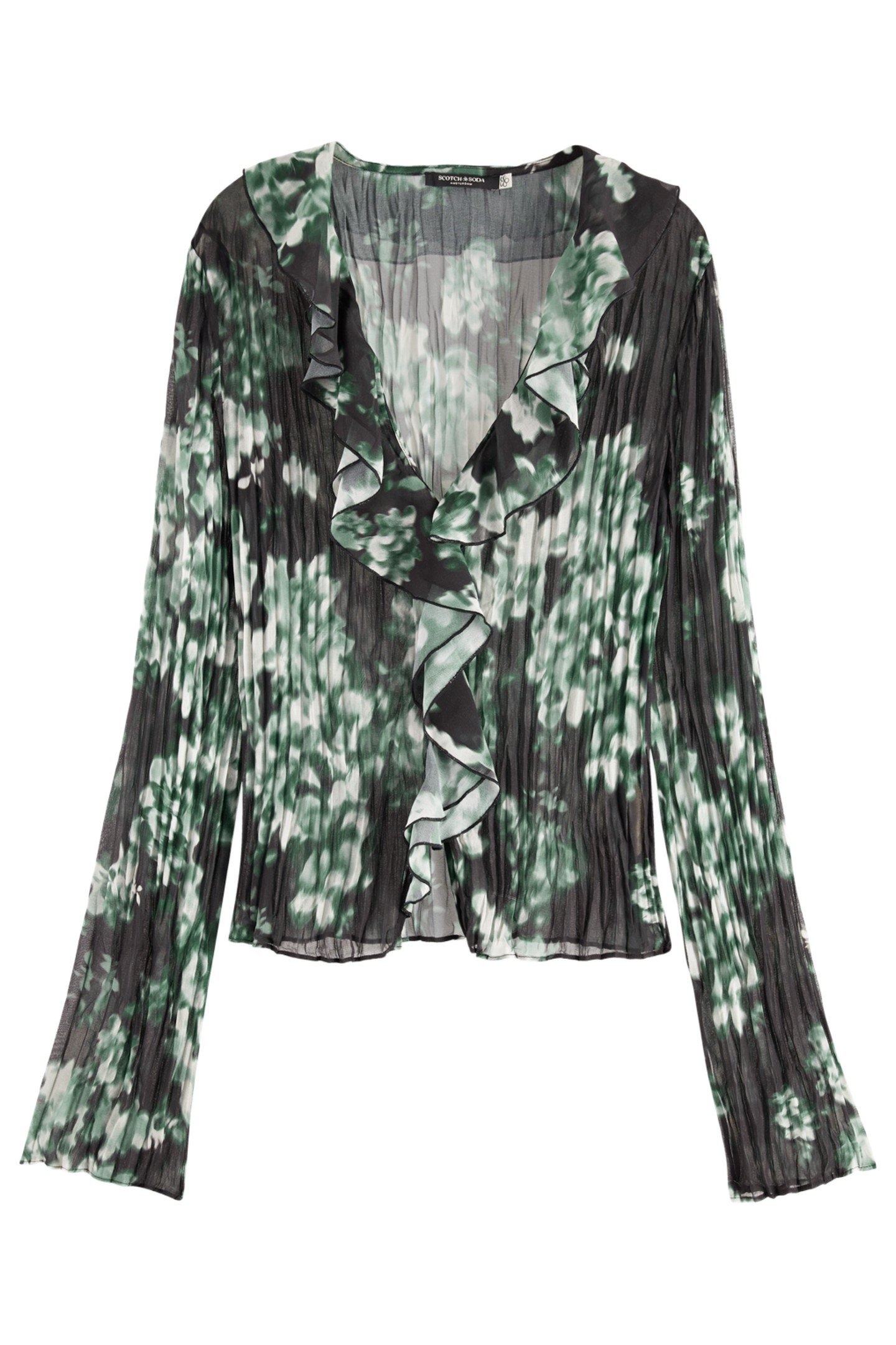RUFFLE TOP NIEUW BLOSSOM PRINT PARK GREEN 1