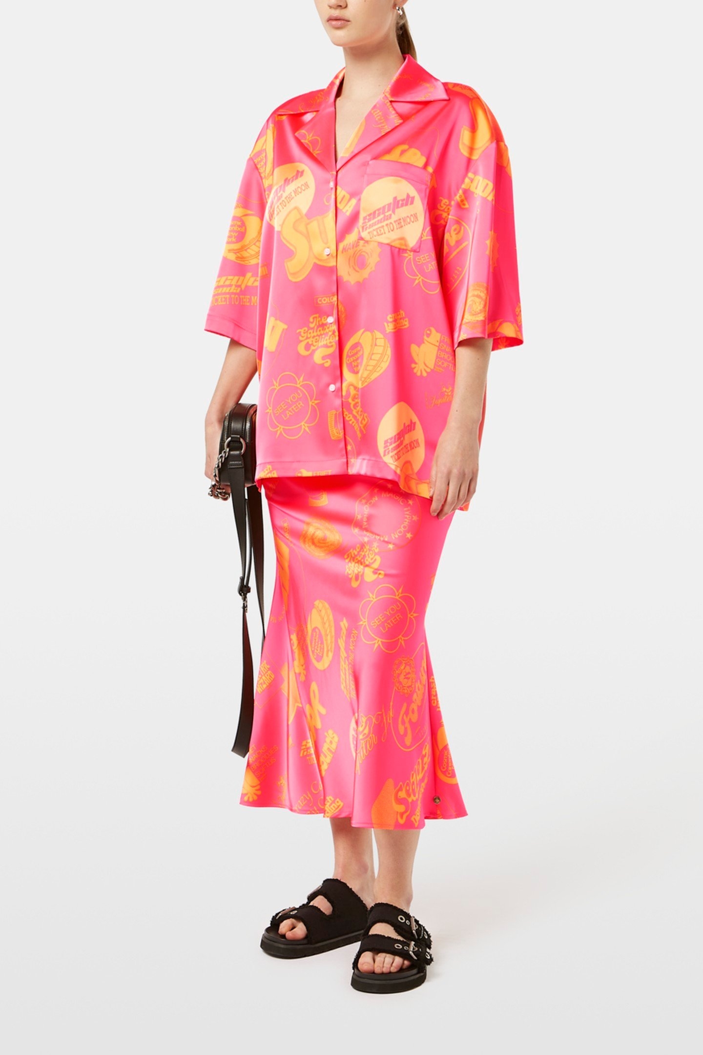 SATIN PRINTED SHORT SLEEVE SHIRT LUNAR PIER PINK 1