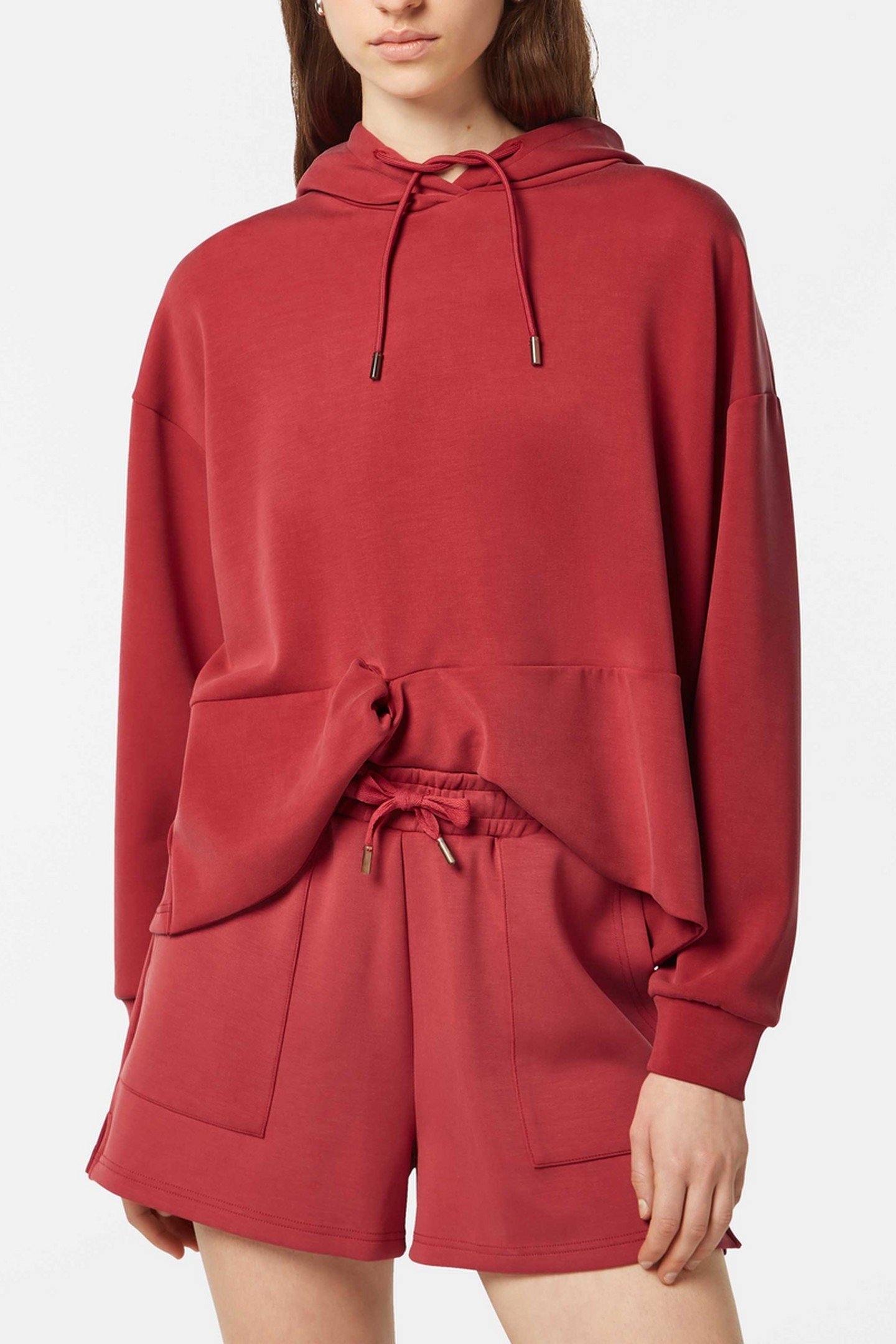 TENCEL HOODIE WITH TWISTED HEM ROADSIDE RED 2