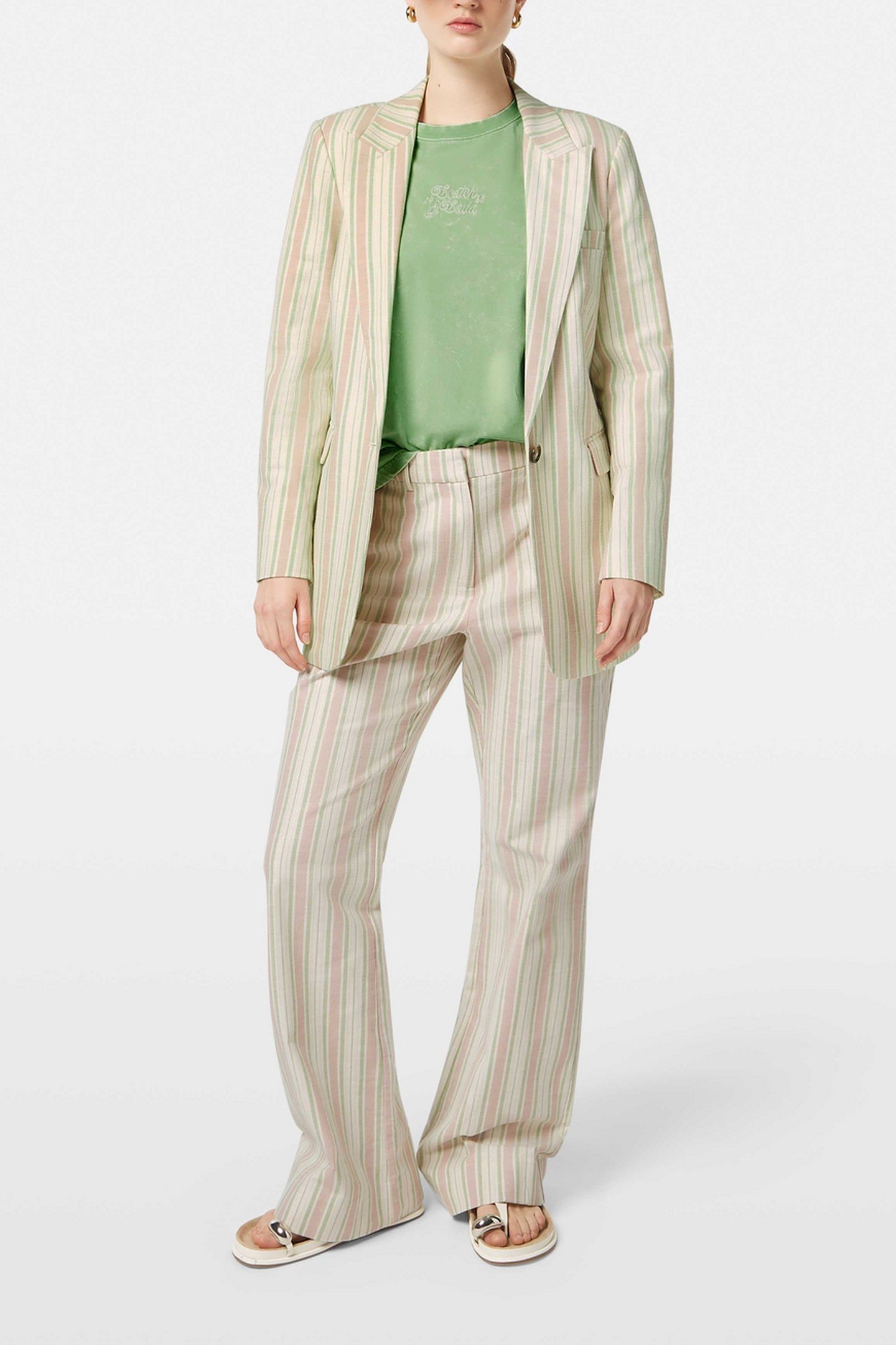 LUREX COTTON BLEND SINGLE BREASTED BLAZER LUREX LINEN STRIPE 1