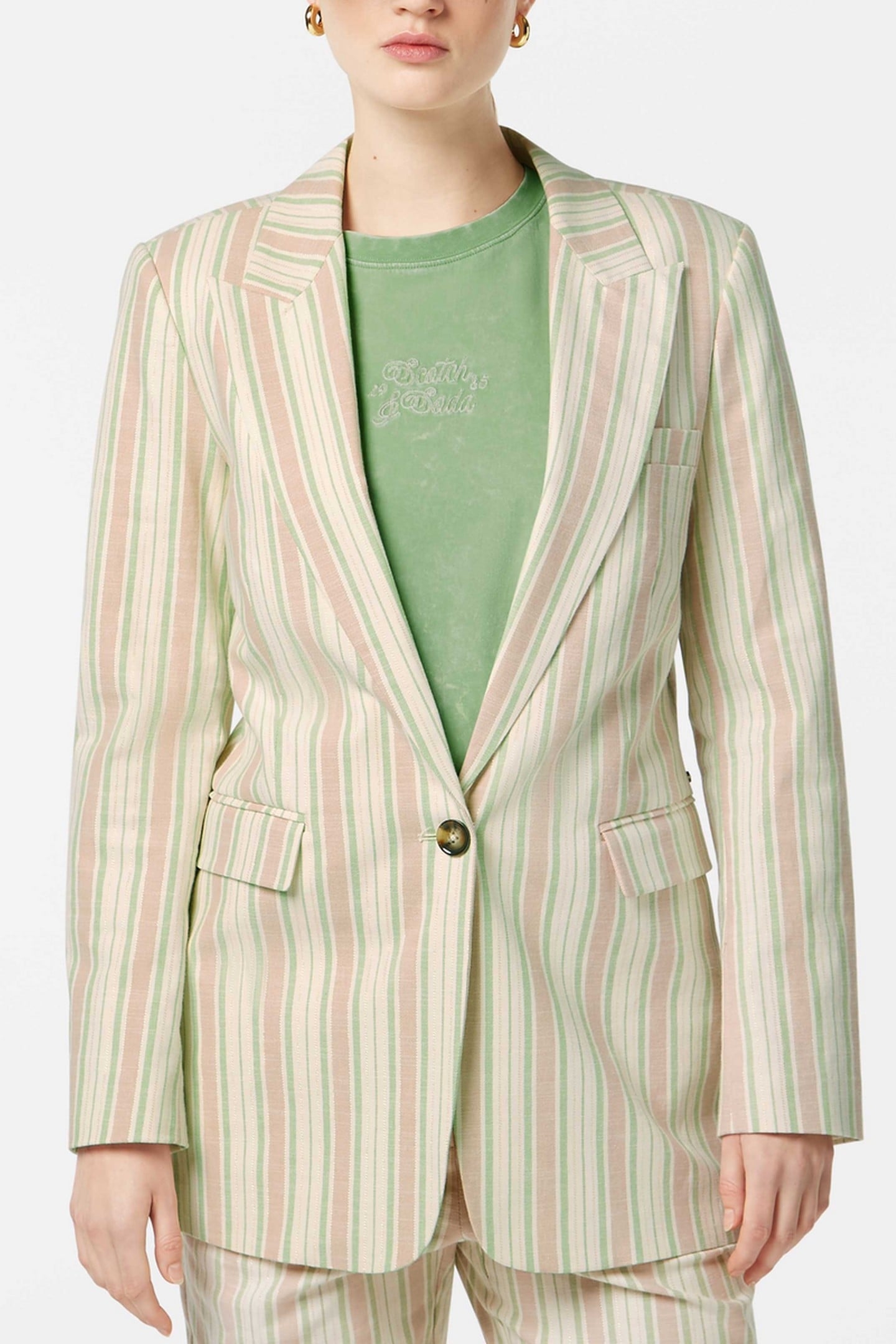 LUREX COTTON BLEND SINGLE BREASTED BLAZER LUREX LINEN STRIPE 2