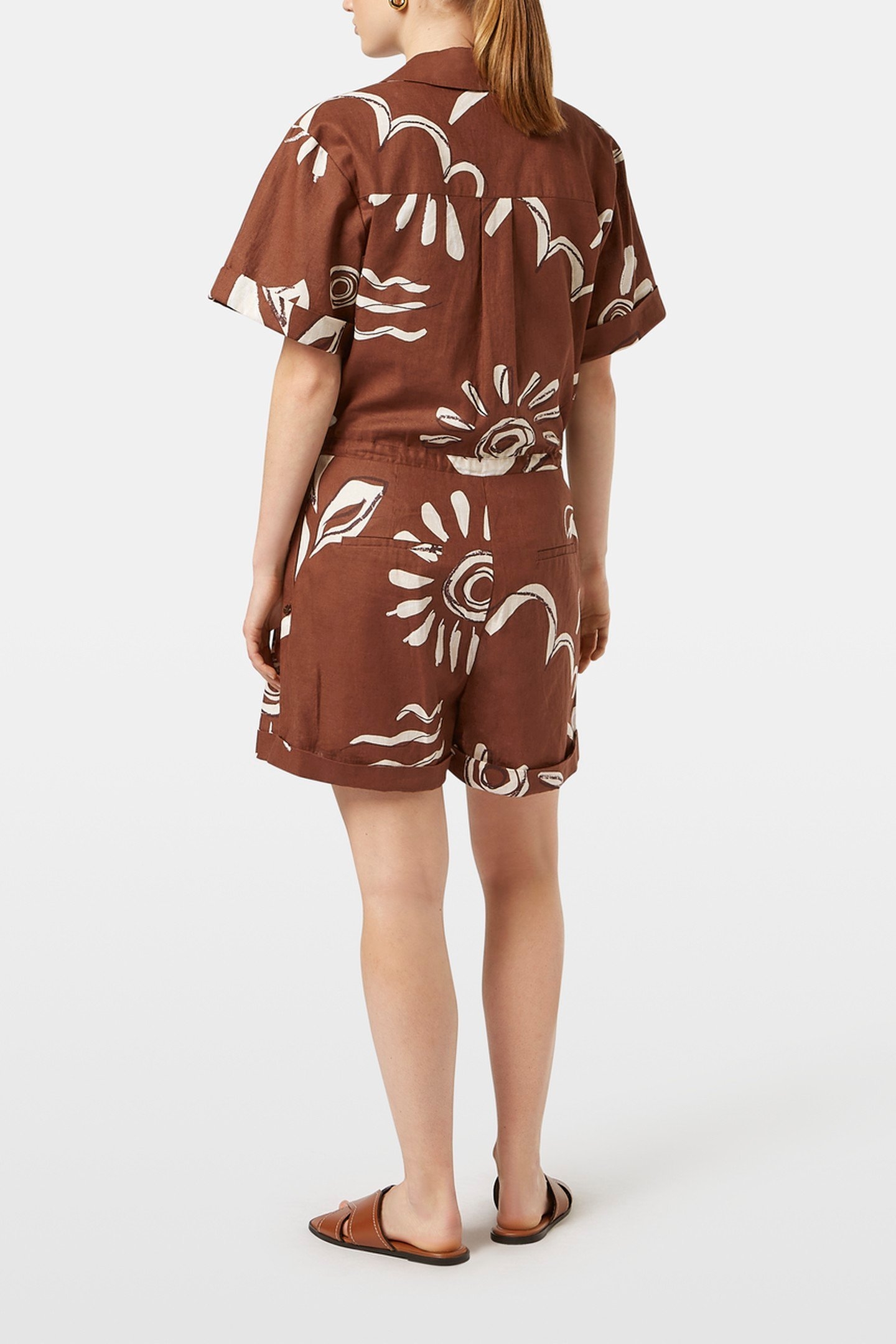 LINEN UTILITY PLAYSUIT INKY SUN BROWN 3