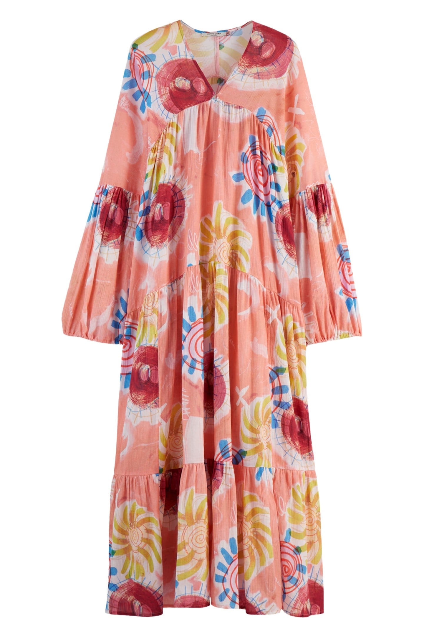 PRINTED CRINKLE MAXI DRESS ABSTRACT SUN PINK 3