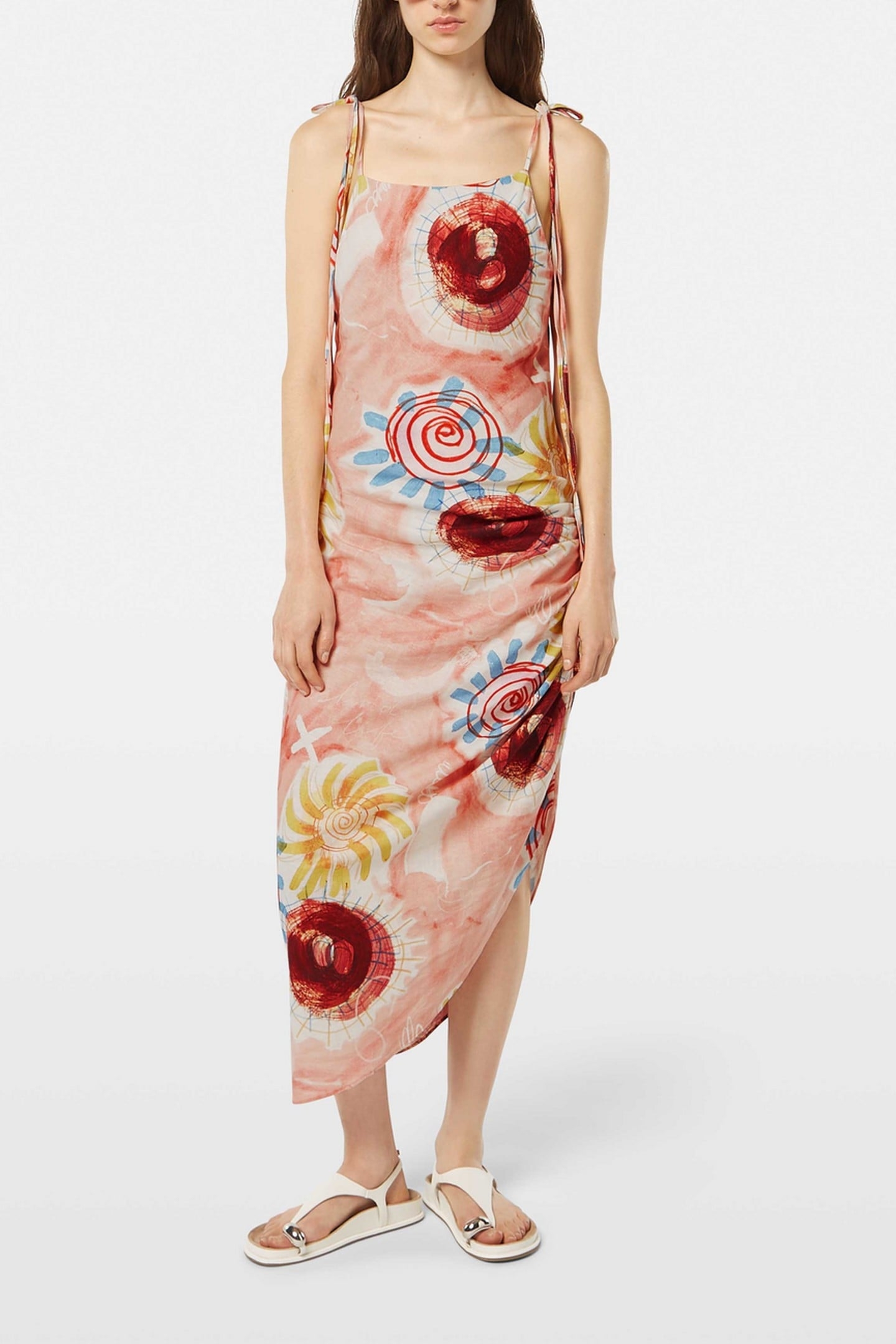 LINEN VISCOSE PRINTED MINI DRESS ABSTRACT SUN PINK 1