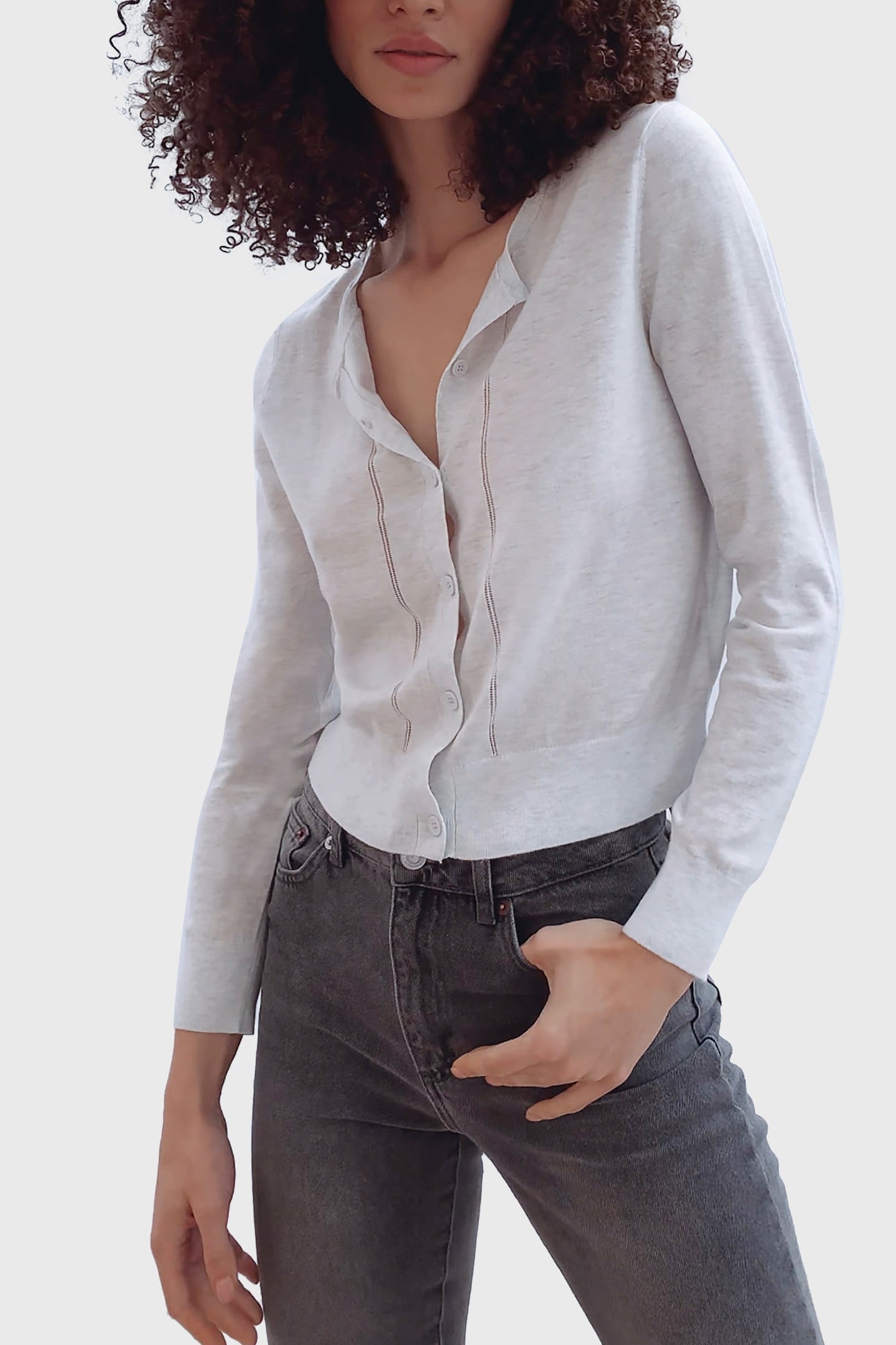 SPRING LIGHT KNTS LNGSLV CARDI DOVE GREY MEL 1