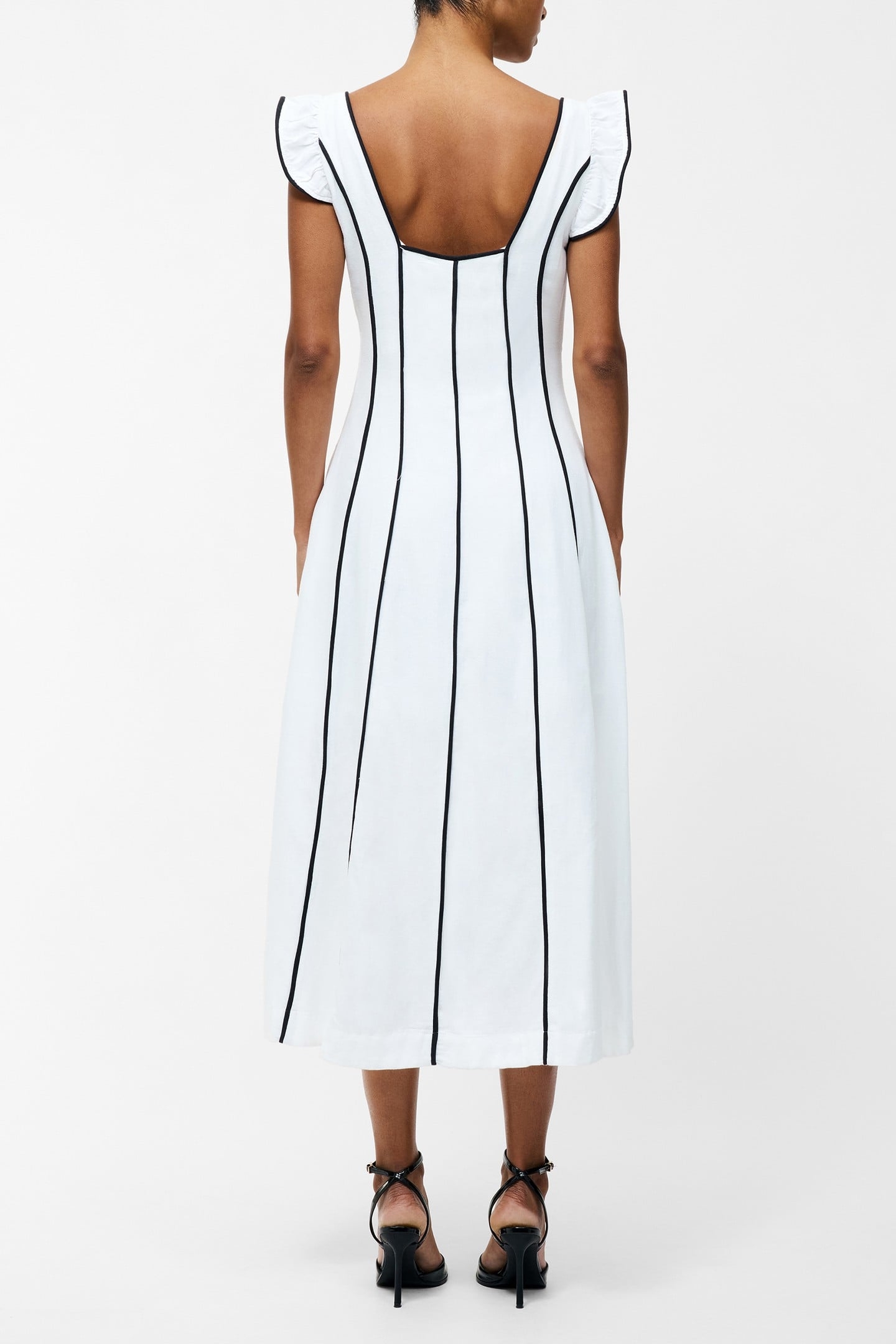 ARIETTE LINEN LONG FLARED DRSS LINEN WHITE/BLACK 3