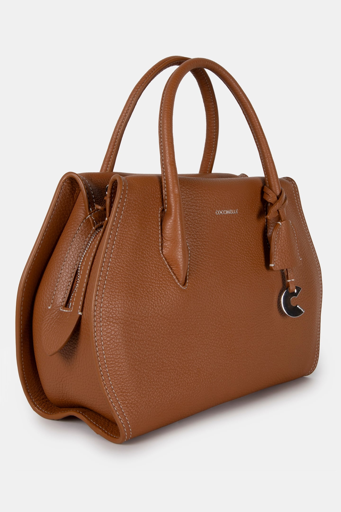 LEATHER MEDIUM SATCHEL BAG IN BROWN 4