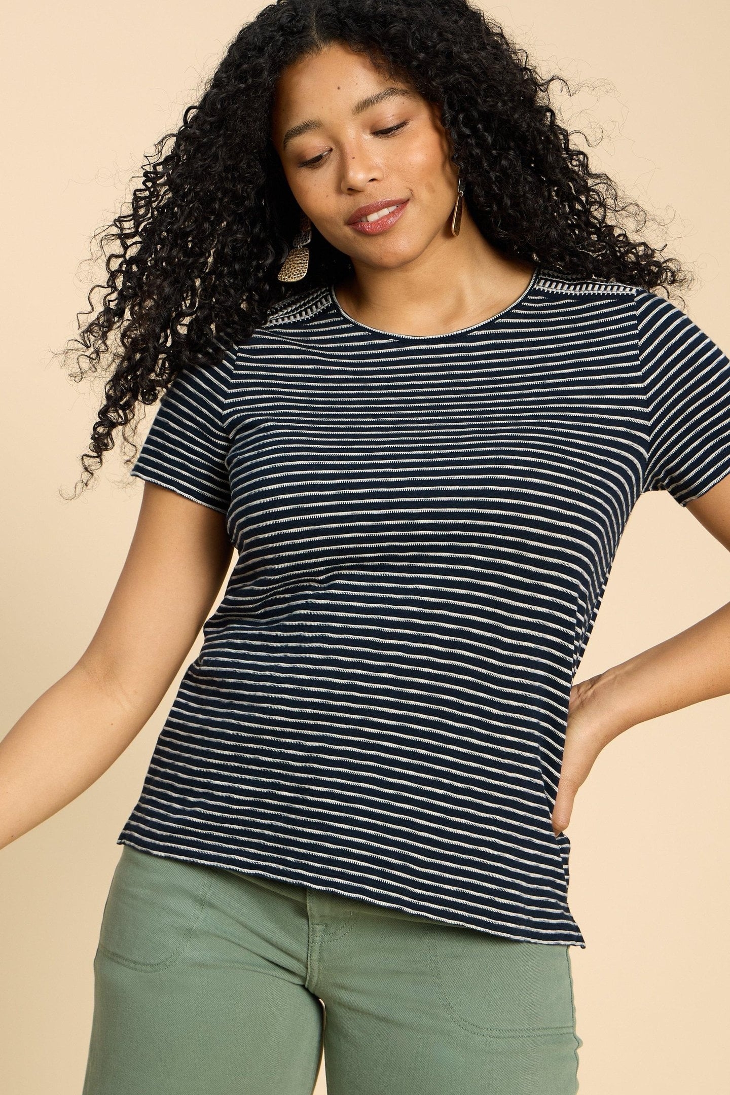 ABBIE EMBROIDERED STRIPE TEE IVORY MULTI 1