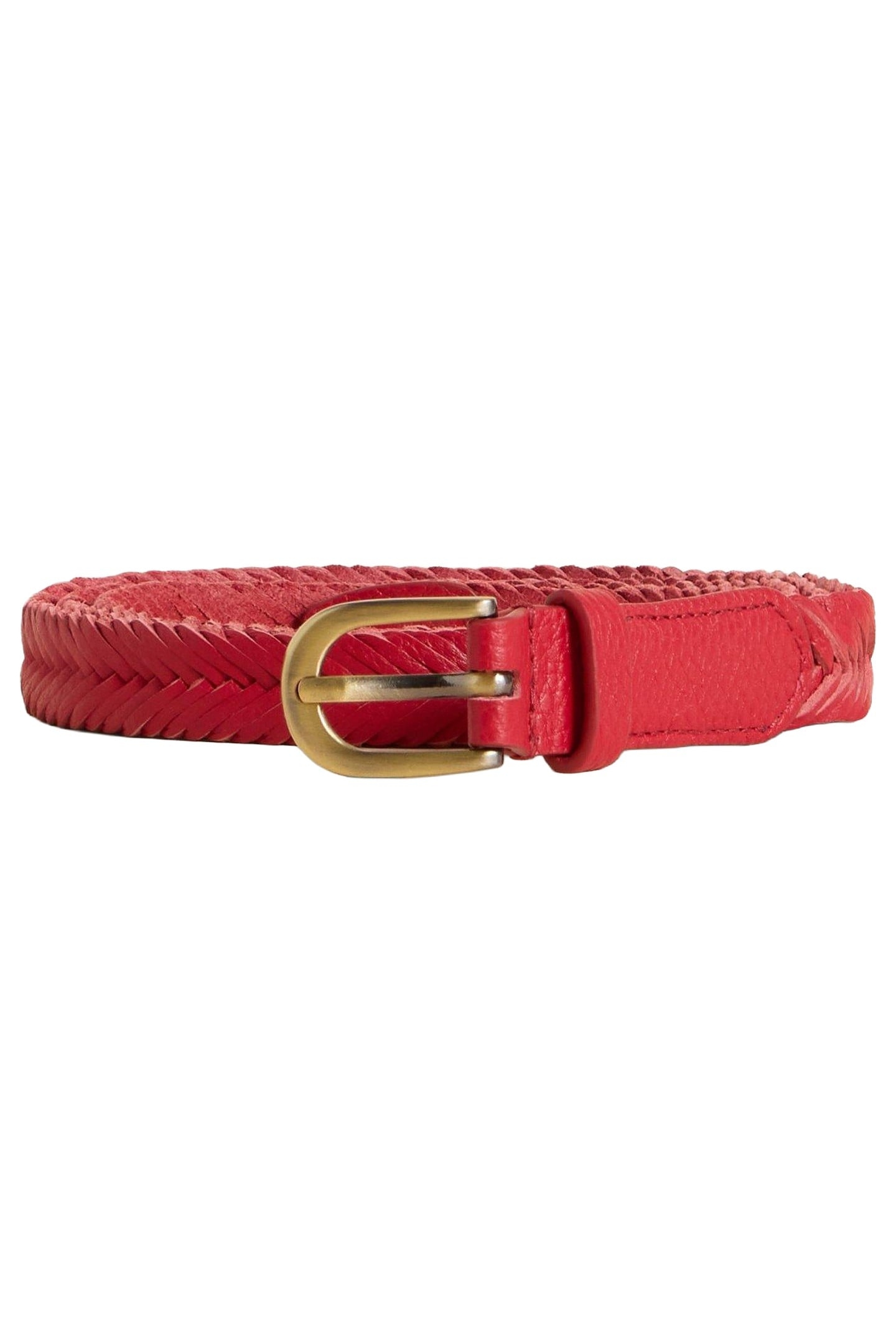 PLAITED LEATHER SKINNY BELT MID RED 3