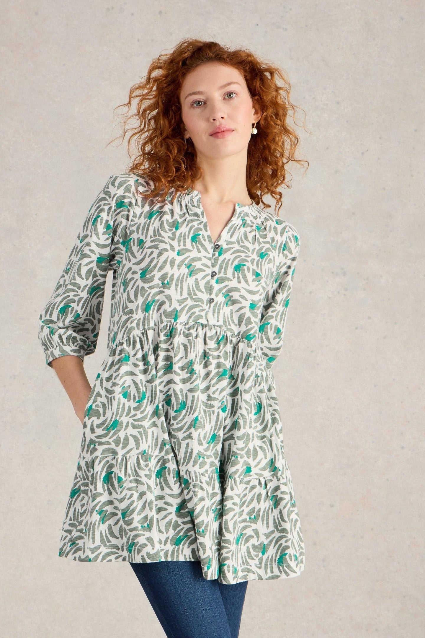 MARLIE BUTTON TUNIC GREEN PRINT 1