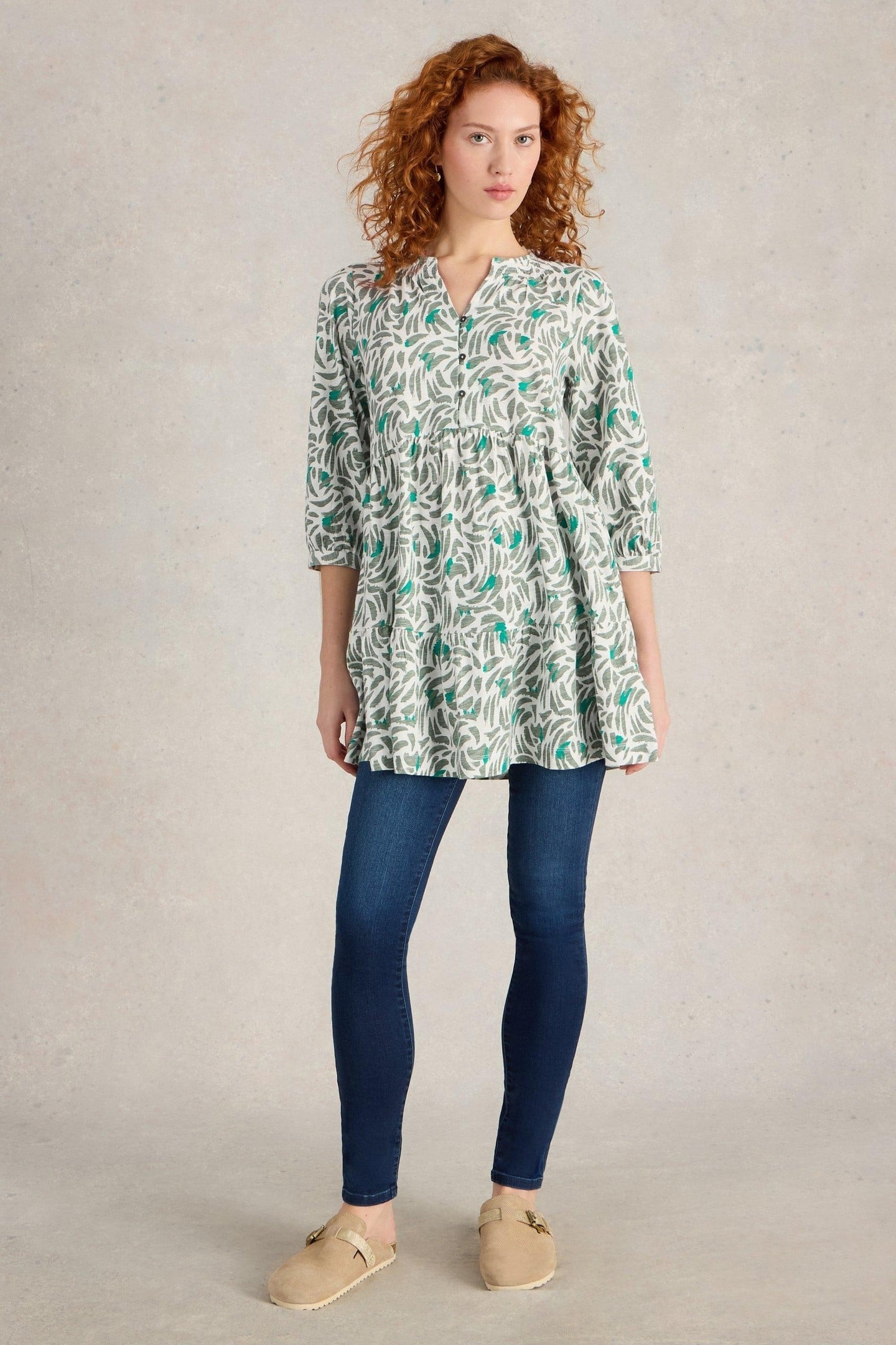 MARLIE BUTTON TUNIC GREEN PRINT 2