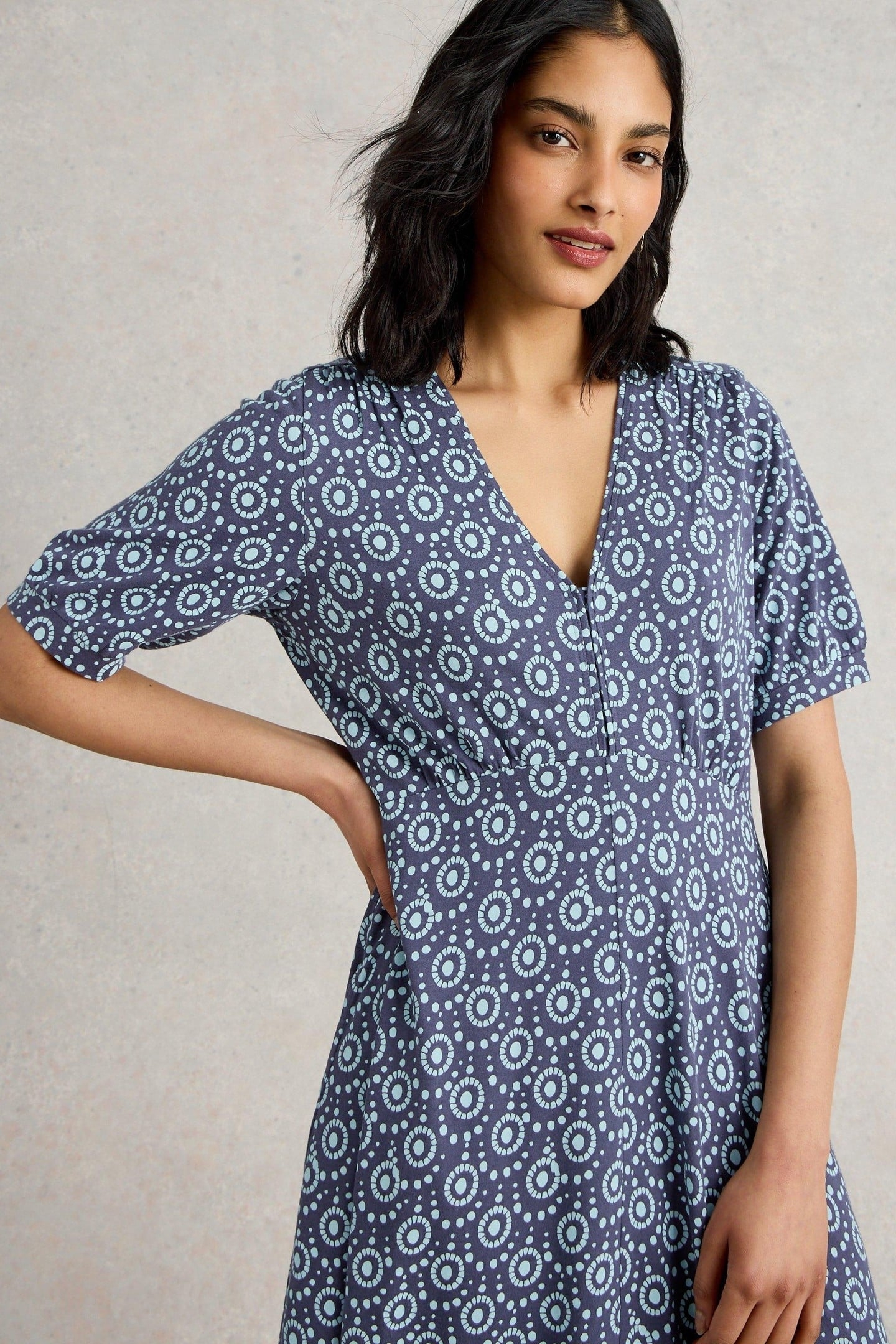 MEGAN JERSEY DRESS NAVY PRINT 2