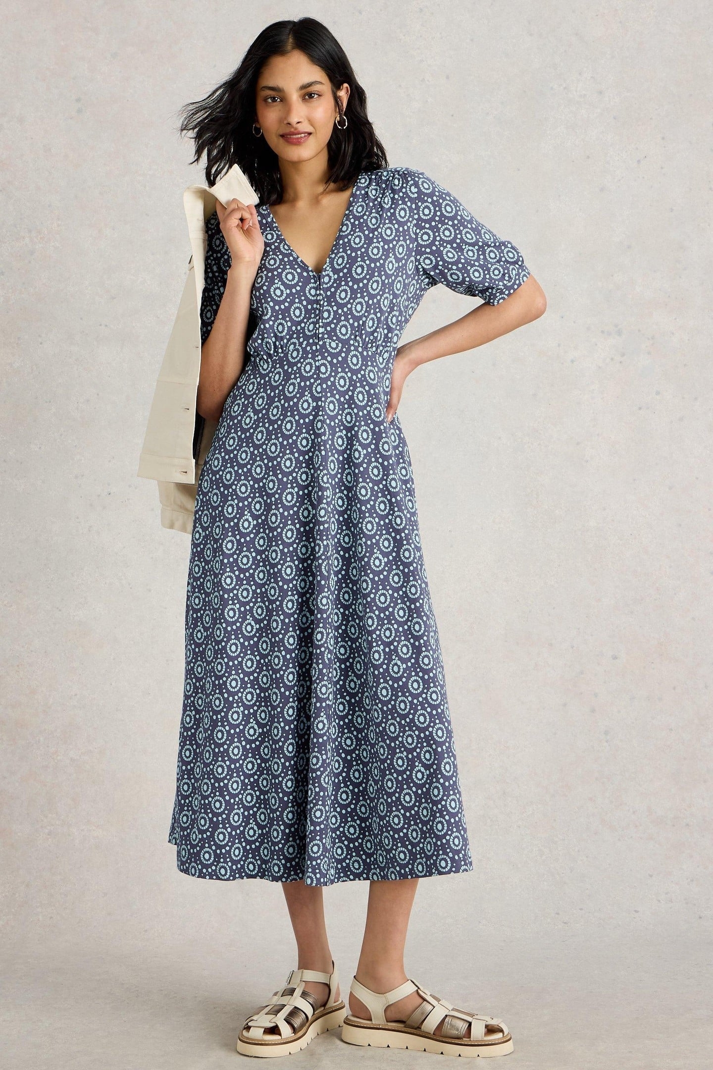 MEGAN JERSEY DRESS NAVY PRINT 3