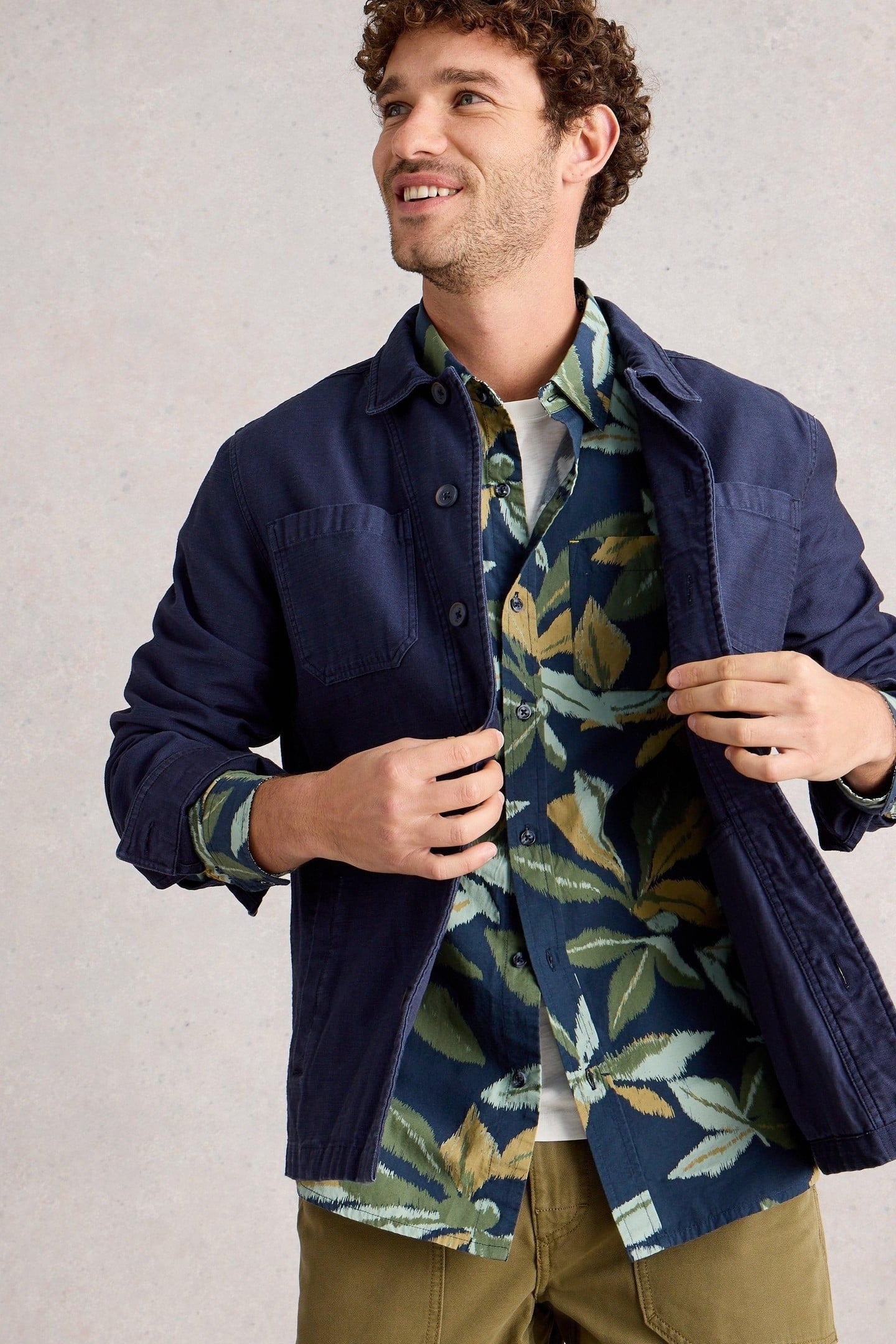 FINSBURY LEAF PRINT SHIRT NAVY MULTI 5