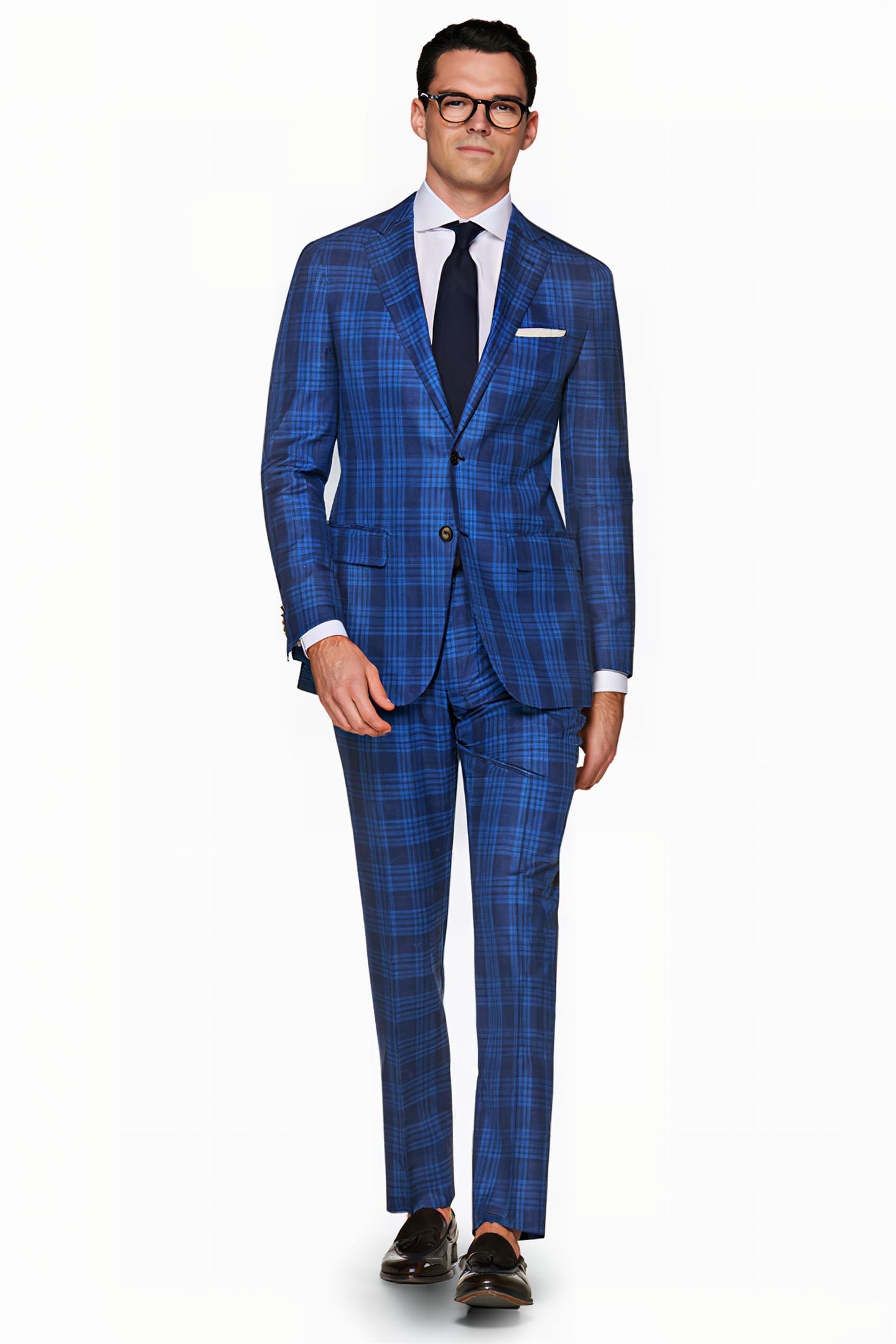 Pantalon Costume Suitsupply Sienna - Taille UK42R - Carreaux Bleu Laine - Neuf Sans étiquettes