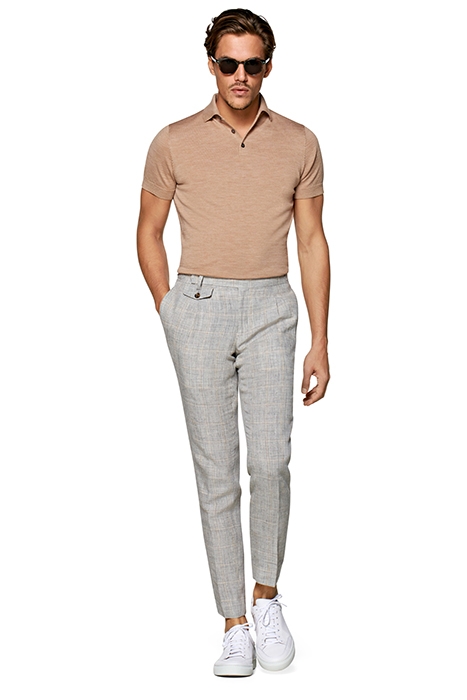 MID GREY CHECKED PLEATED BRENTWOOD TROUSERS 2