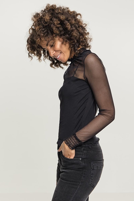 LADIES DOUBLE LAYER MESH L/S BLACK 5