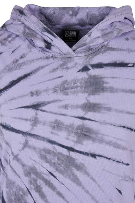 LADIES OVERSIZED TIE DYE HOODY DRESS BLACK/LAVENDER 6