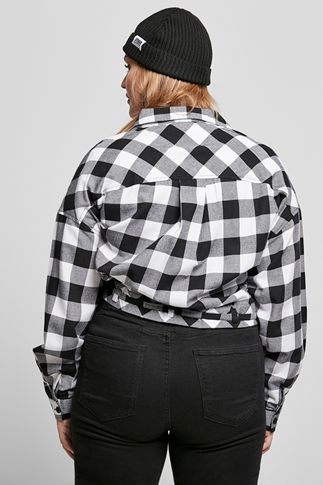LADIES SHORT OVERSIZED CHECK SHIRT BLACK/WHITE 3