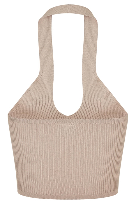 LADIES RIB KNIT CROSSED NECKHOLDER TOP LIGHTTAUPE 7