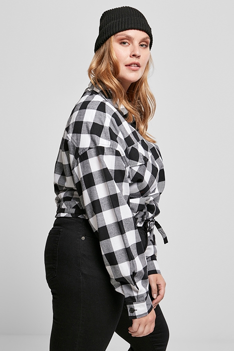 LADIES SHORT OVERSIZED CHECK SHIRT BLACK/WHITE 5