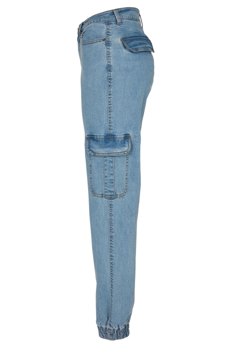 LADIES ORGANIC STRETCH DENIM CARGO PANTS CLEARBLUE BLEACHED 6