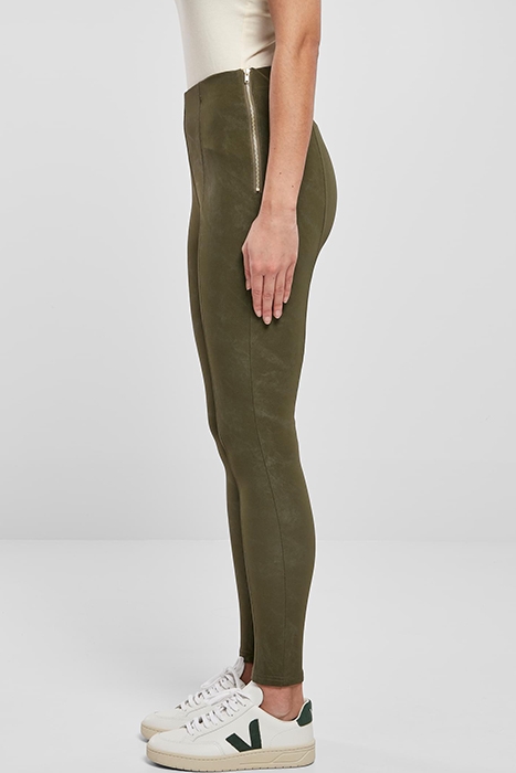 LADIES WASHED FAUX LEATHER PANTS OLIVE 5