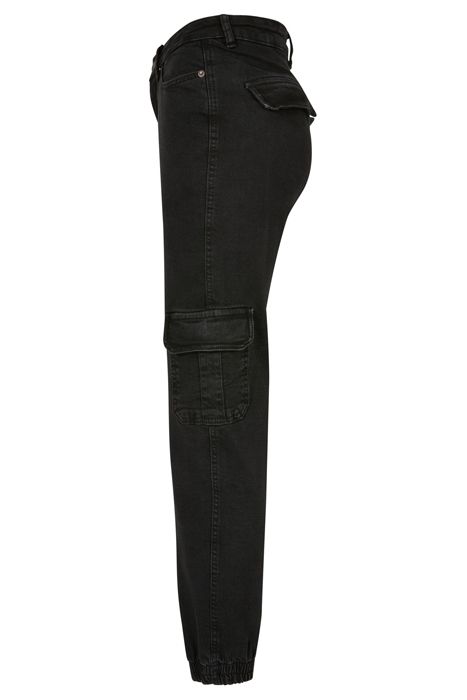 LADIES ORGANIC STRETCH DENIM CARGO PANTS BLACK WASHED 8