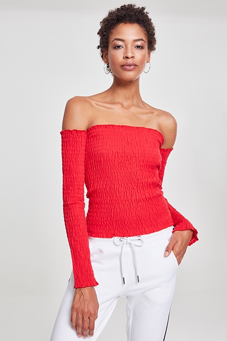 LADIES COLD SHOULDER SMOKE L/S FIRE RED 2
