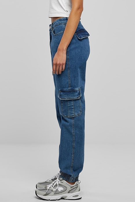 LADIES ORGANIC STRETCH DENIM CARGO PANTS CLEARBLUE BLEACHED 5