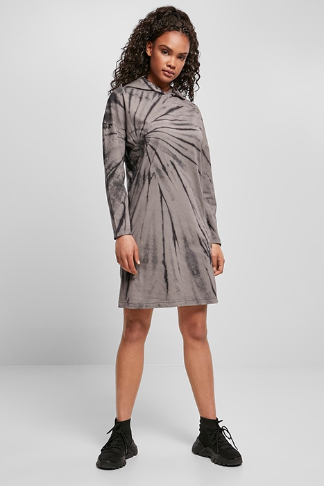 LADIES OVERSIZED TIE DYE HOODY DRESS BLACK/ASPHALT 2