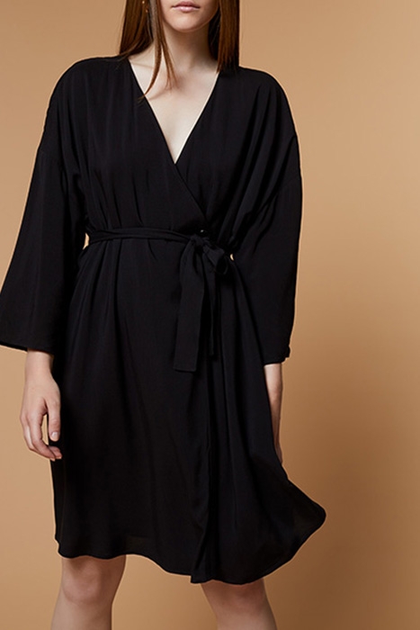 ROSY - BELTED BLACK WRAP DRESS 1