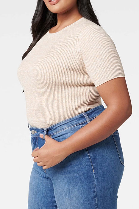 AUDREY CURVE CREW NECK KNIT TEE LATTE SPACE DYE 5