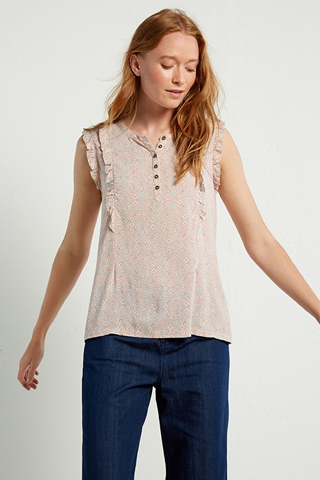 FRILLY SLEEVELESS JERSEY SHIRT ORANGE 1